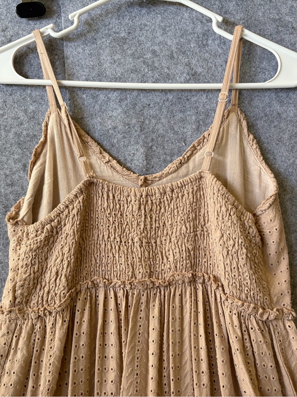 Tiered Eyelet Sundress in Pink Beige - Women Size Large - Picture 4 of 8